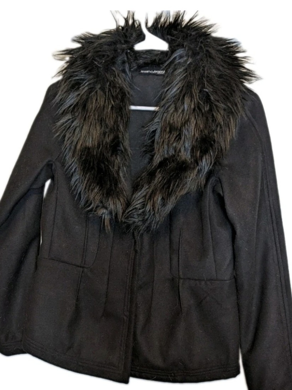 Pamela Dennis Private Client Group Black Faux Fur Collar Peacoat Jacket M/L